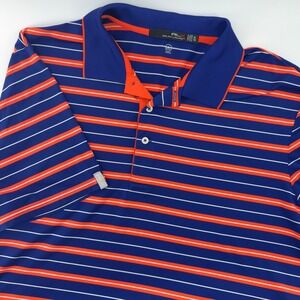 RLX Ralph Lauren Mens XL Blue Orange Striped Wicking Performance Golf Polo Shirt